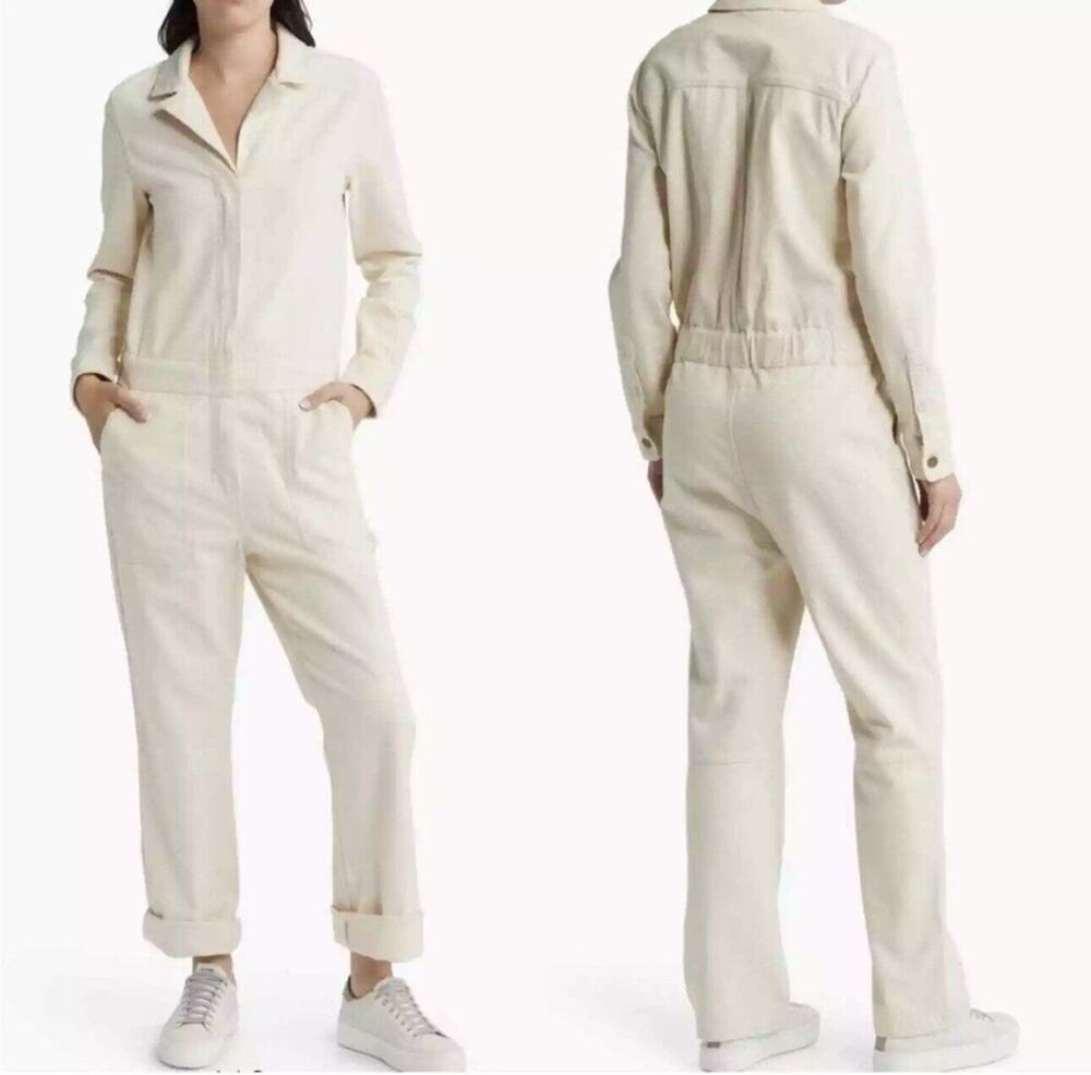 Faherty Women's L Overland Twill Jumpsuit Natural Cream White Boiler Utilitarian